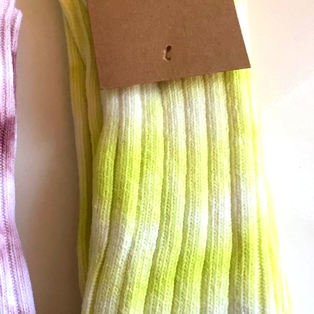 Neon Yellow and White Ribbed Socks